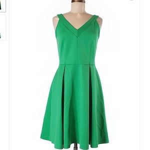 Green V-neck fit and flair dress